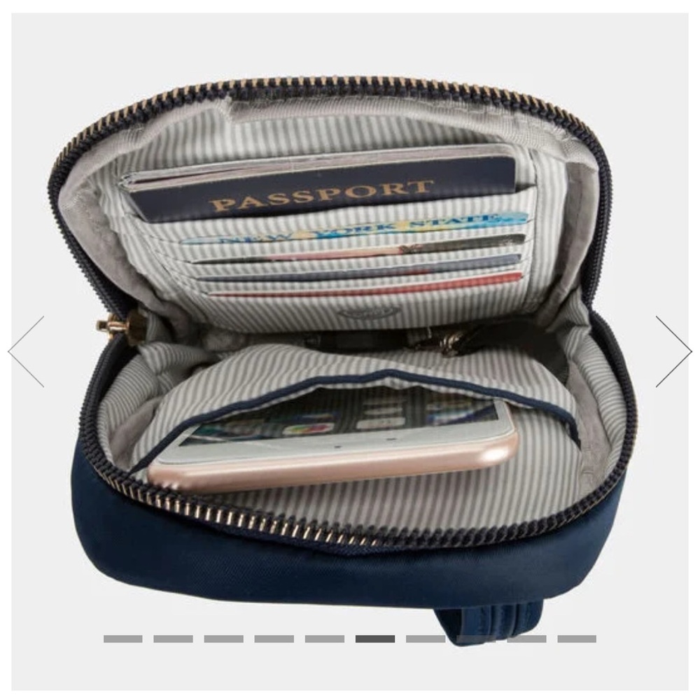 Travelon Anti-Theft Tailored Crossbody Phone Pouch - Sapphire, gold accents - Picture 3 of 11